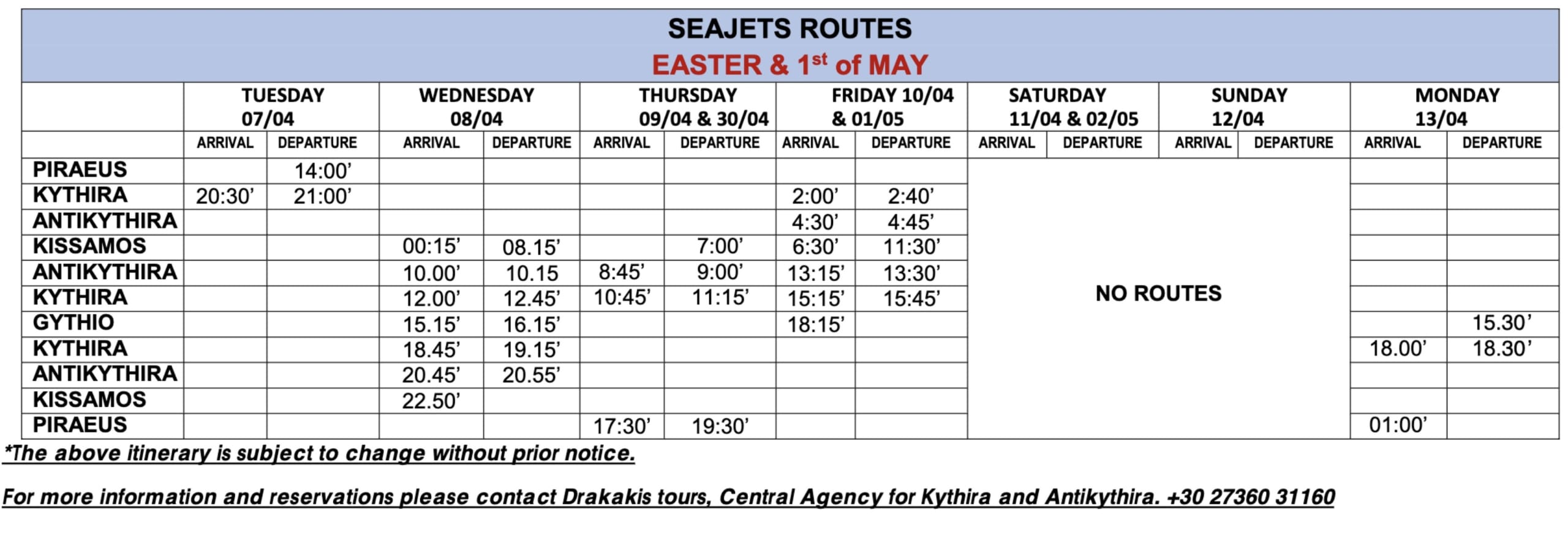 Aqua Jewel itineraries Piraeus to Kythira 2 Piraeus Kythira Easter Routes